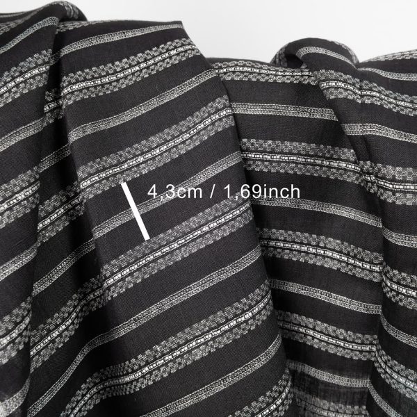 Linen fabric black with white patterned stripes with measurements