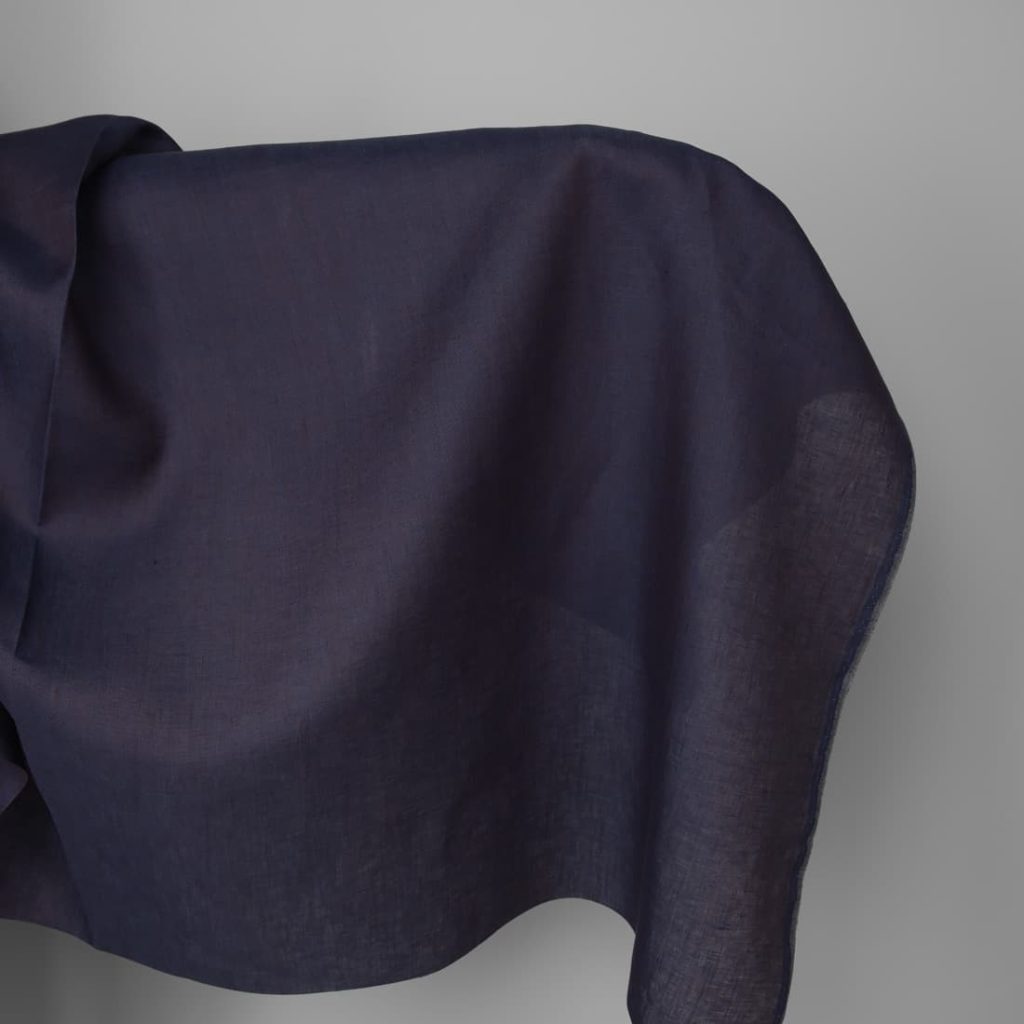 Lightweight linen fabric dark blue and brown melange