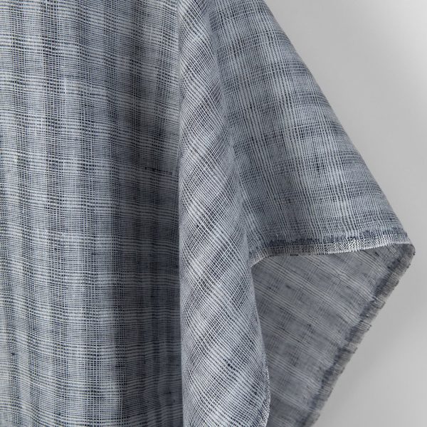 Linen fabric small grey open-weave checks, pure linen