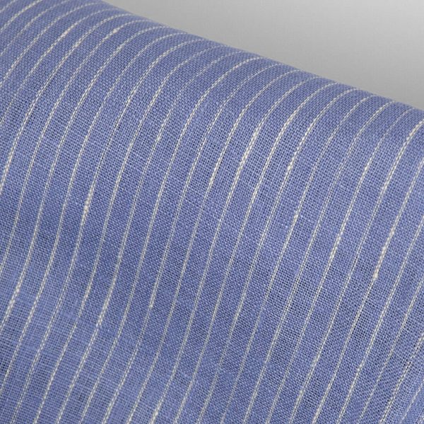 Linen fabric periwinkle with cream stripes, lightweight fabric