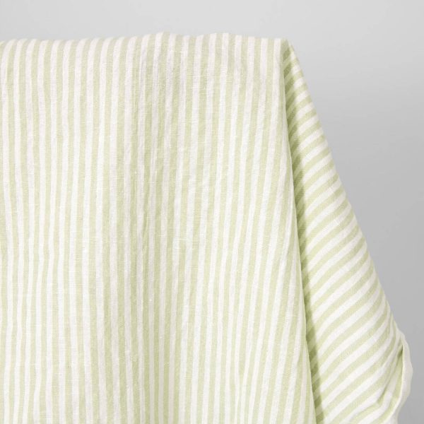 linen cotton light green striped fabric.