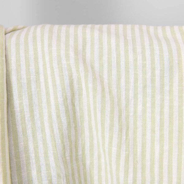 linen cotton light green striped fabric with white.