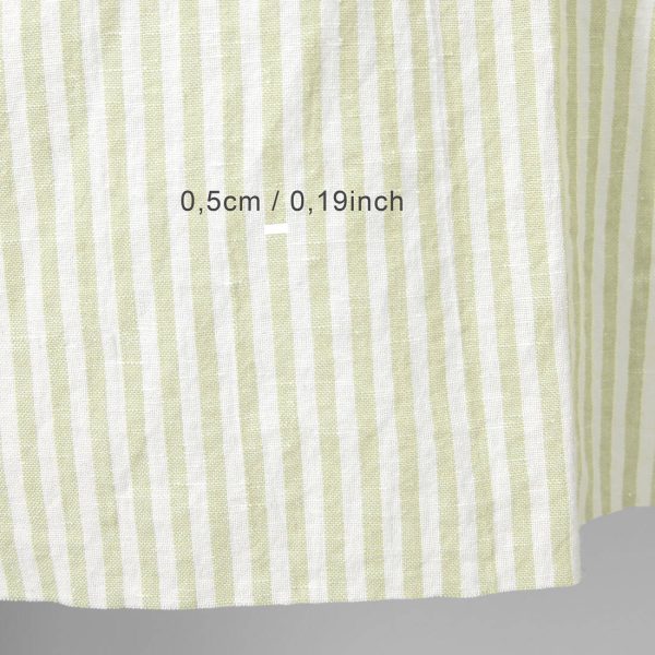 linen cotton light green striped fabric 0.5cm.