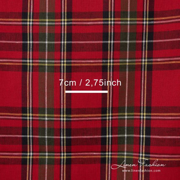 Linen - cotton fabric with red, black, green, yellow checks