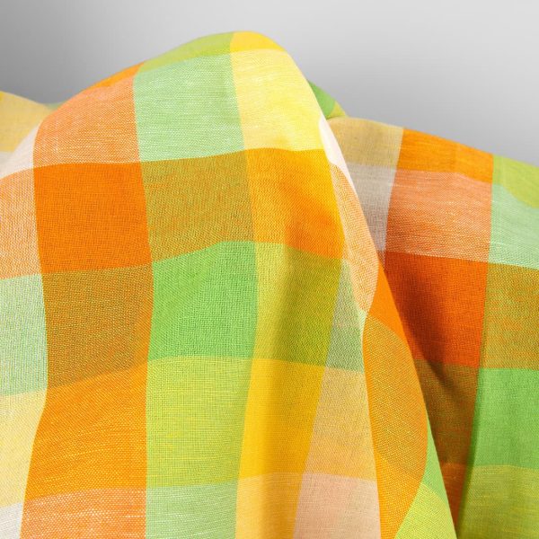Linen cotton fabric in colourful checks, easter colours