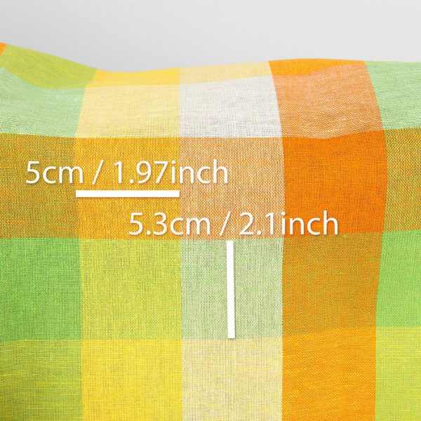 Linen cotton fabric in colourful checks, with measurements