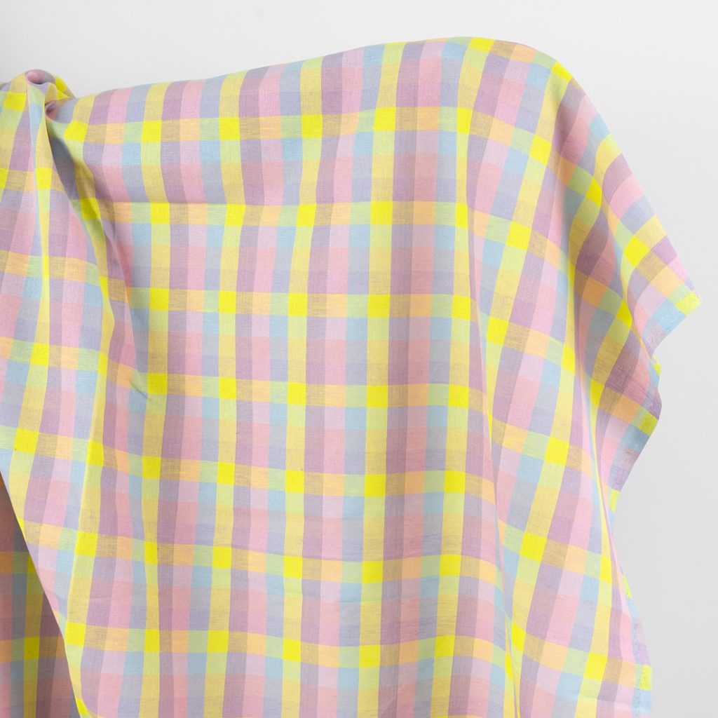 Colourful checked linen cotton fabric