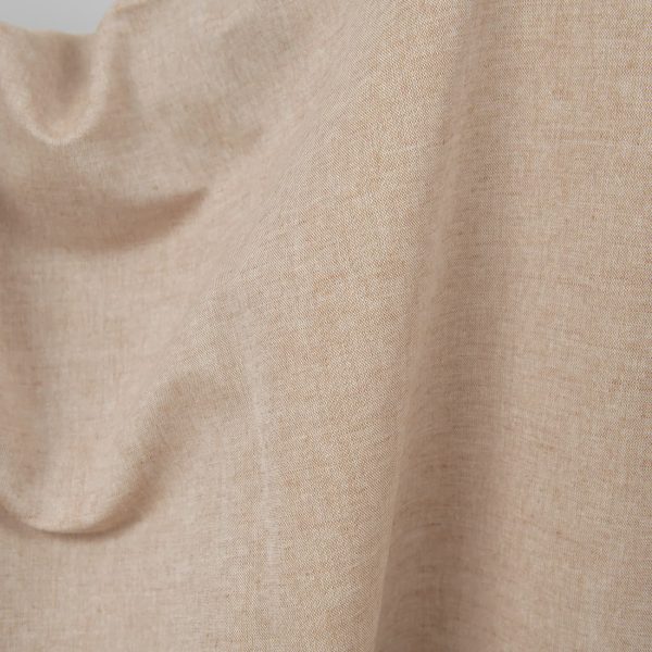 Wide linen cotton fabric light brown colour close up detail
