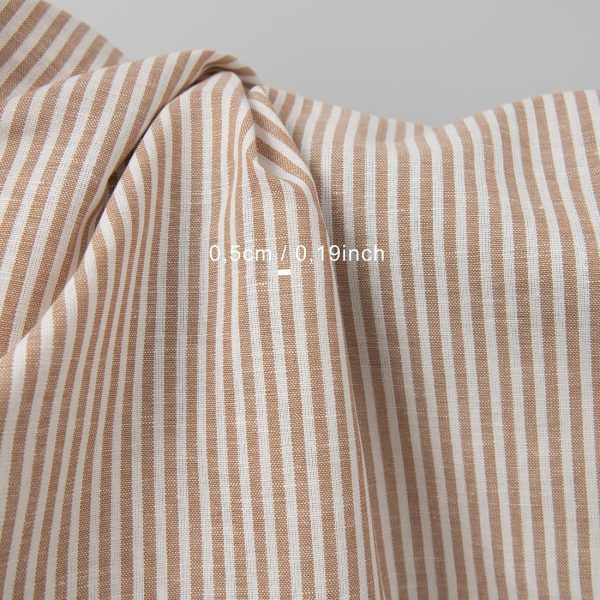 Wide linen cotton fabric in white and brown stripes with measurements