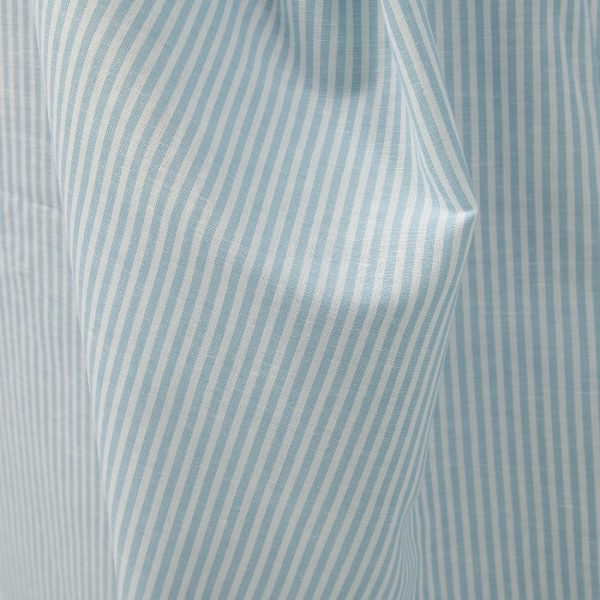 Wide linen cotton fabric in white and light turquoise stripes product photo