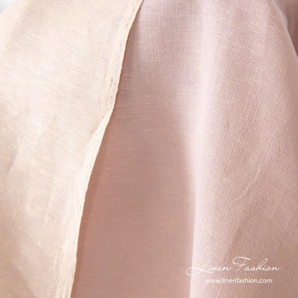 Two sided linen blend fabric in cream lilac color