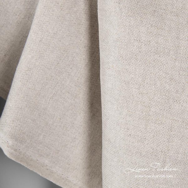 White / natural color linen cotton fabric, close look of the pattern