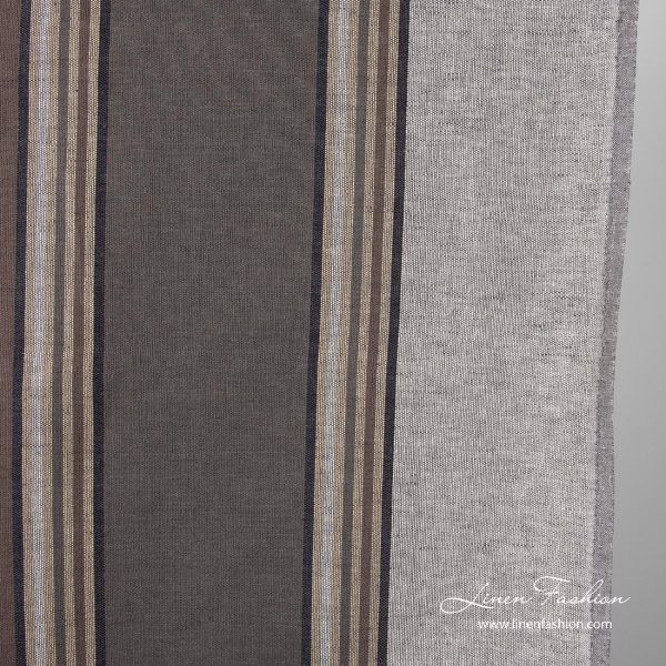 Close view of striped brown grey colored linen fabric