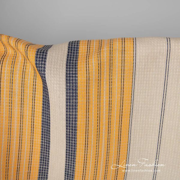 Linen cotton fabric sand waffle with yellow blue stripes product photo
