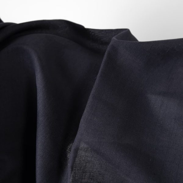 Linen cotton fabric dark navy blue colour close up detail