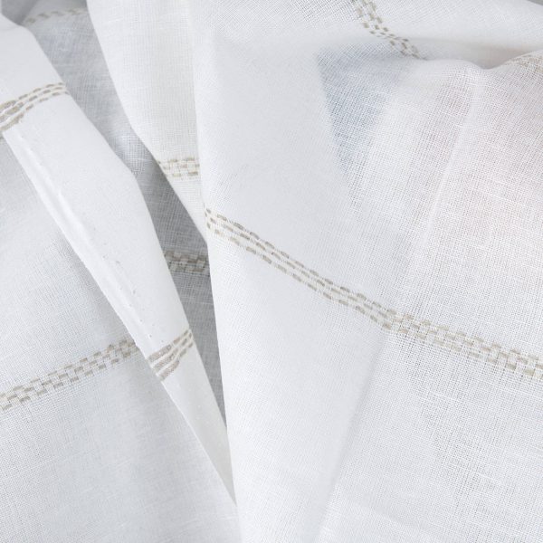 Linen cotton fabric white with natural dashed stripes, 150 cm width