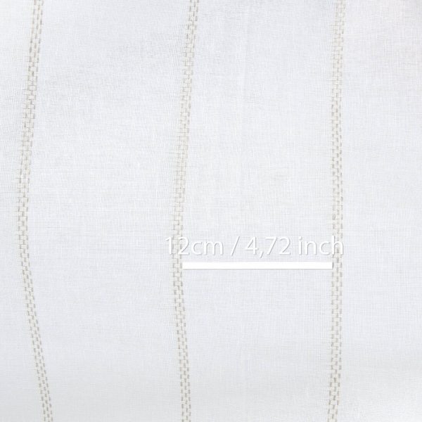Linen cotton fabric white with natural dashed stripes, with measurements
