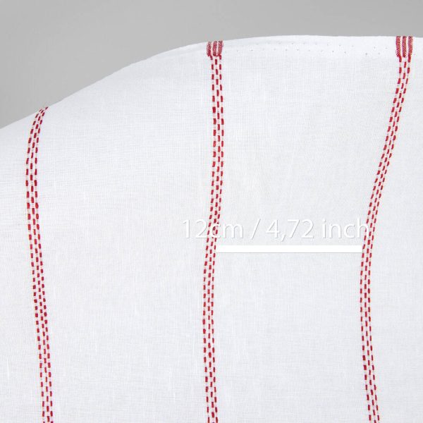 Linen cotton fabric white with red dashed stripes, with measurements