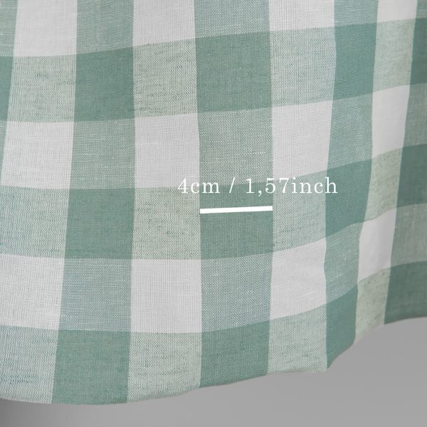 Green checked linen cotton fabric with measurements