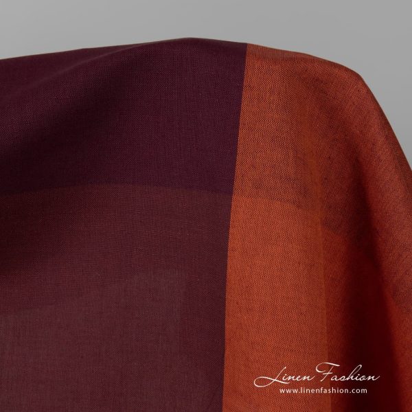 Red checked wide linen cotton fabric.