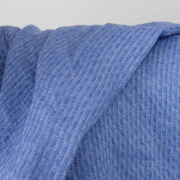 Blue striated washed linen fabric, dobby
