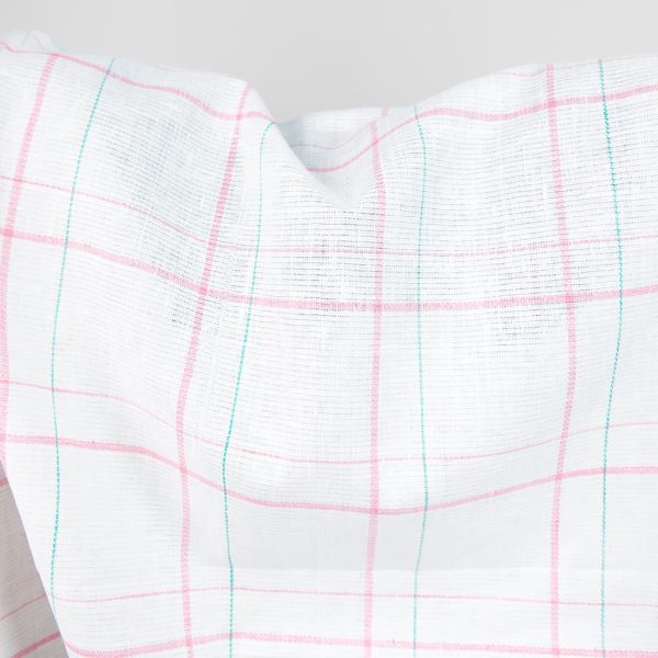 white linen fabric, pink check 150cm