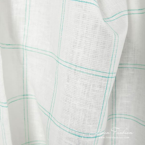100% linen fabric in green checks.