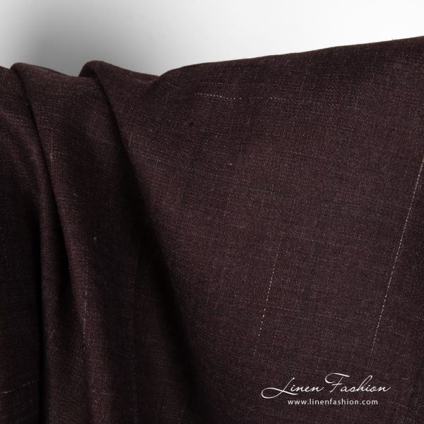 Cherry linen fabric with white stripes