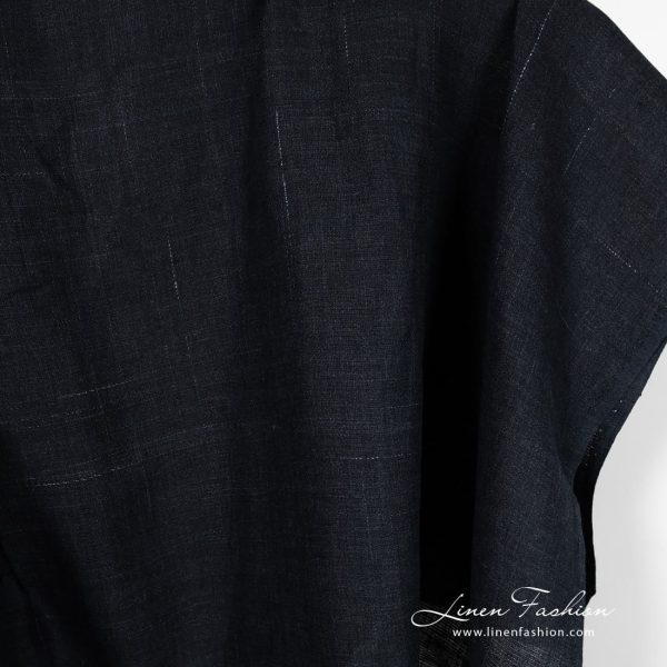 Dark blue linen fabric with stripes