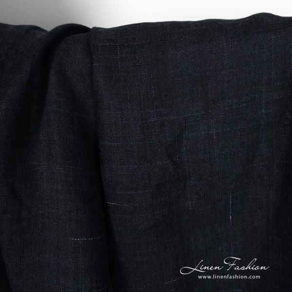 Dark blue linen fabric with white stripes