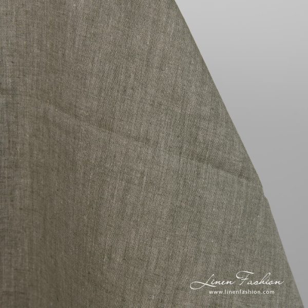 Linen fabric natural greyish green colour close up detail