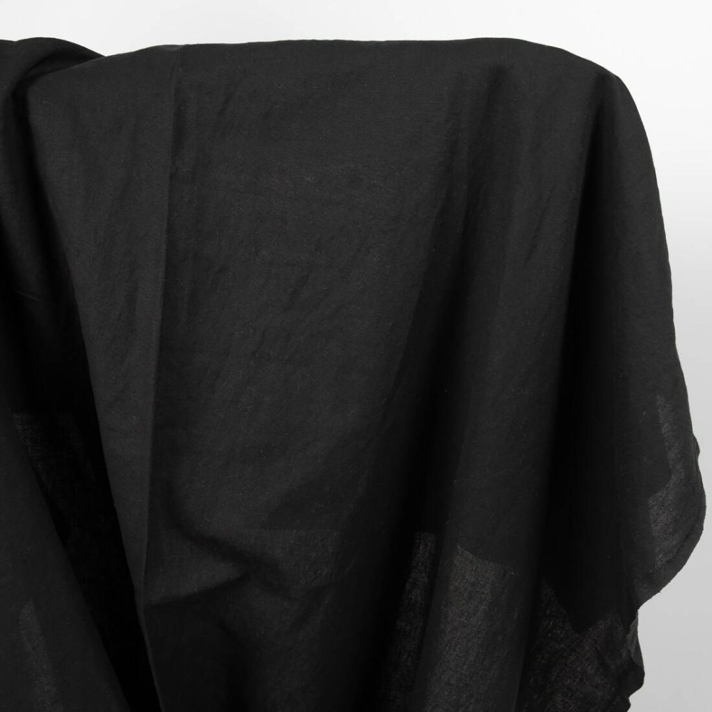 Washed linen cotton fabric black colour