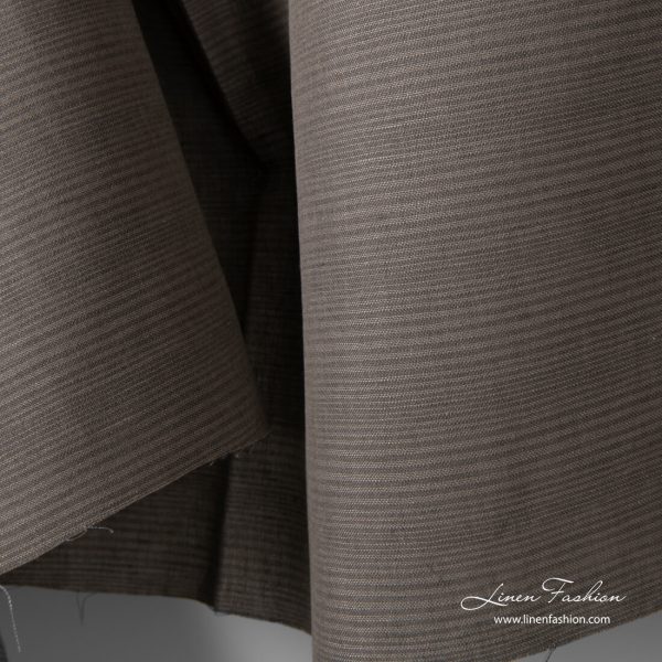 Grey, brown thin stripes linen cotton fabric