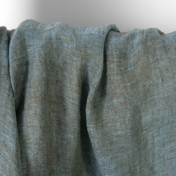 Washed linen fabric green turquoise melange sheer, specially washed