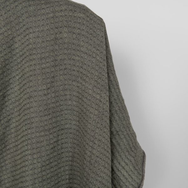 Washed linen fabric dark grey and green diamond pattern, dobby