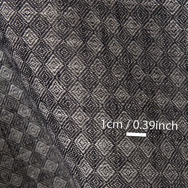 Black and grey linen fabric, with measurements