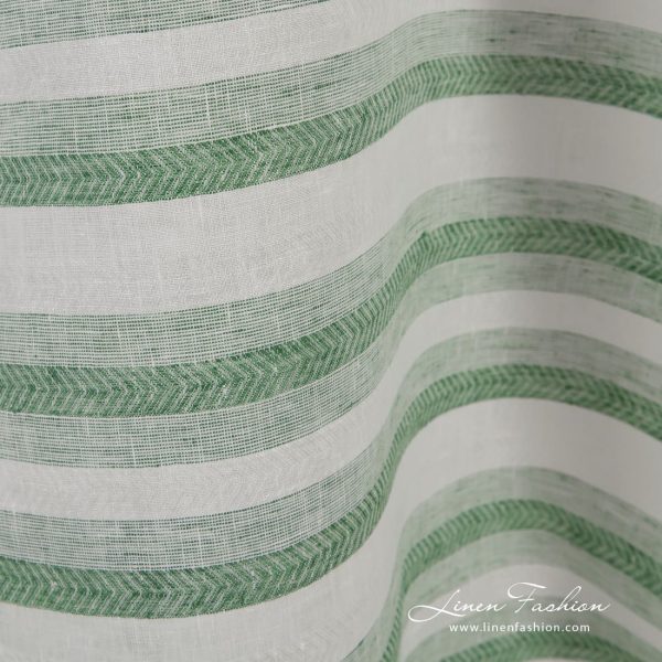 Green and white linen fabric in stripes