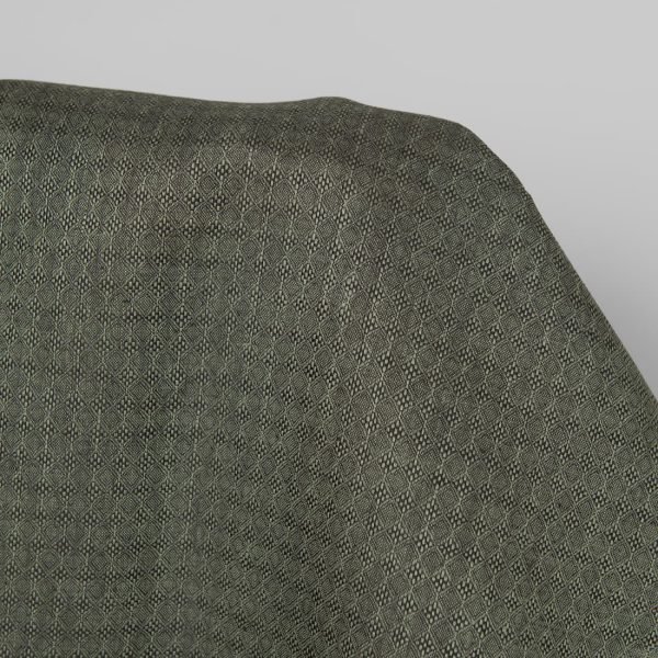 Linen fabric dark grey and green diamond pattern, 100% linen