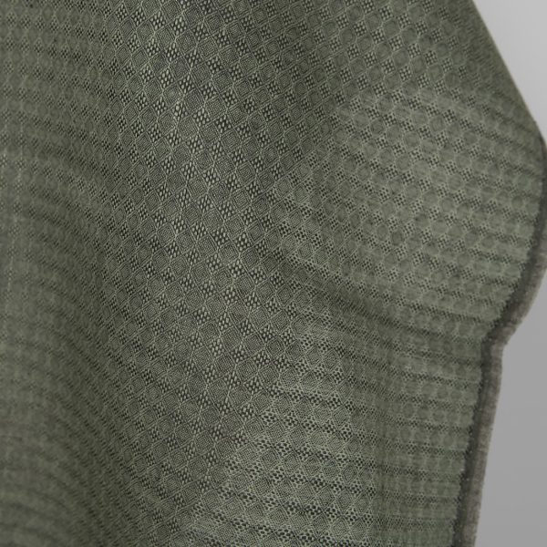 Linen fabric dark grey and green diamond pattern, fabric edge