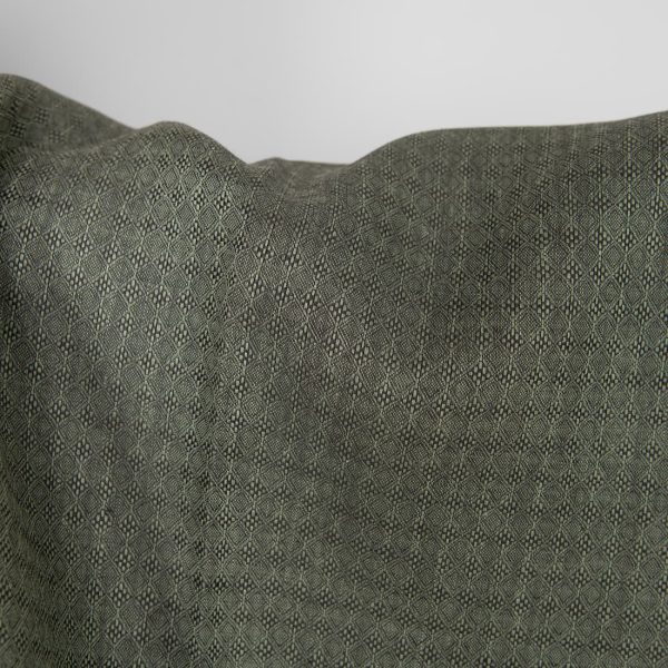 Linen fabric dark grey and green diamond pattern, dobby