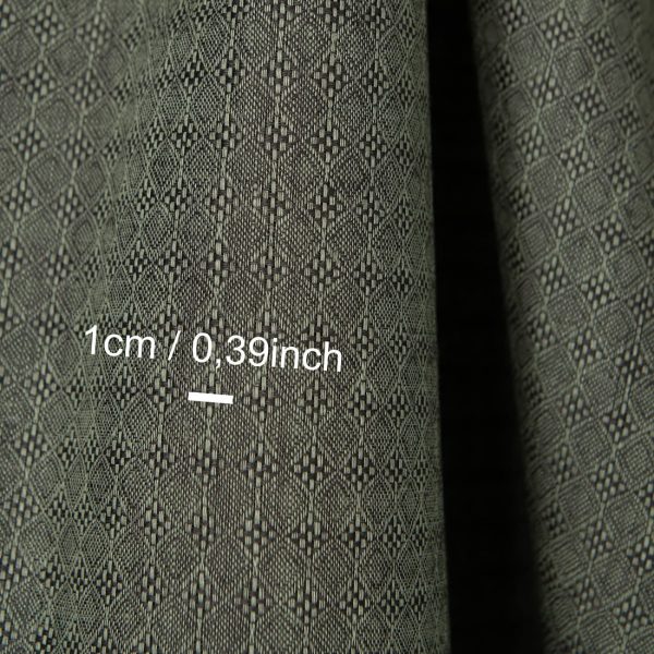 Linen fabric dark grey and green diamond pattern, with measurements