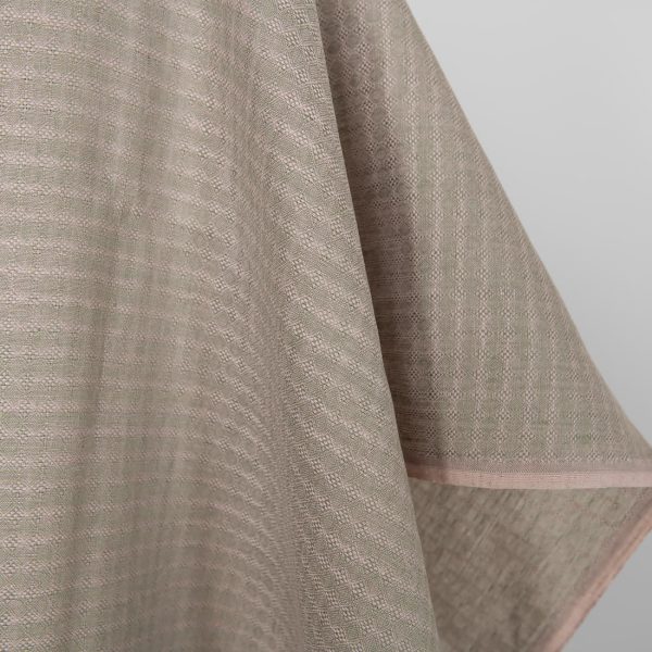 Linen fabric lilac green diamond pattern, fabric edge