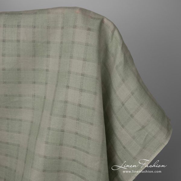Linen fabric dusty green grey striped checks product photo