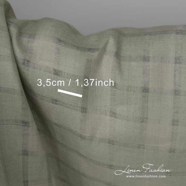 Linen fabric dusty green grey striped checks with measurements