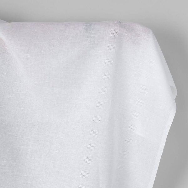 Linen cotton fabric bright white with two rows of checks