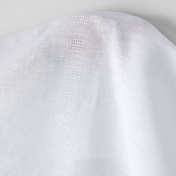 Linen cotton fabric bright white with two rows of checks, optical white