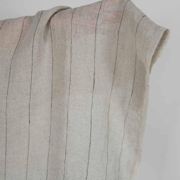 Natural transparent linen fabric with black stripes washed product photo