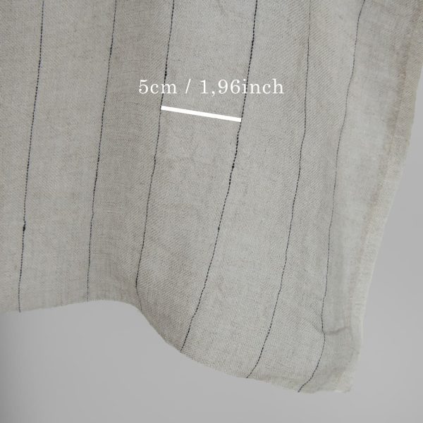 Natural transparent linen fabric with black stripes washed with measurements