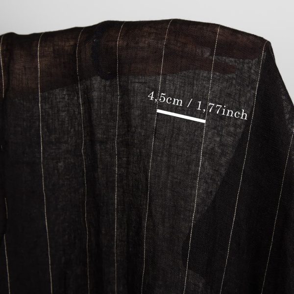 Black transparent linen fabric with grey stripes washed with measurements