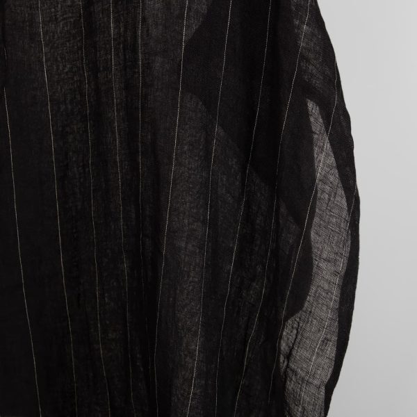 Black transparent linen fabric with grey stripes washed edge